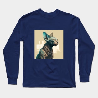 Illustration of a sphinx cat looking to the side on the beige background Long Sleeve T-Shirt